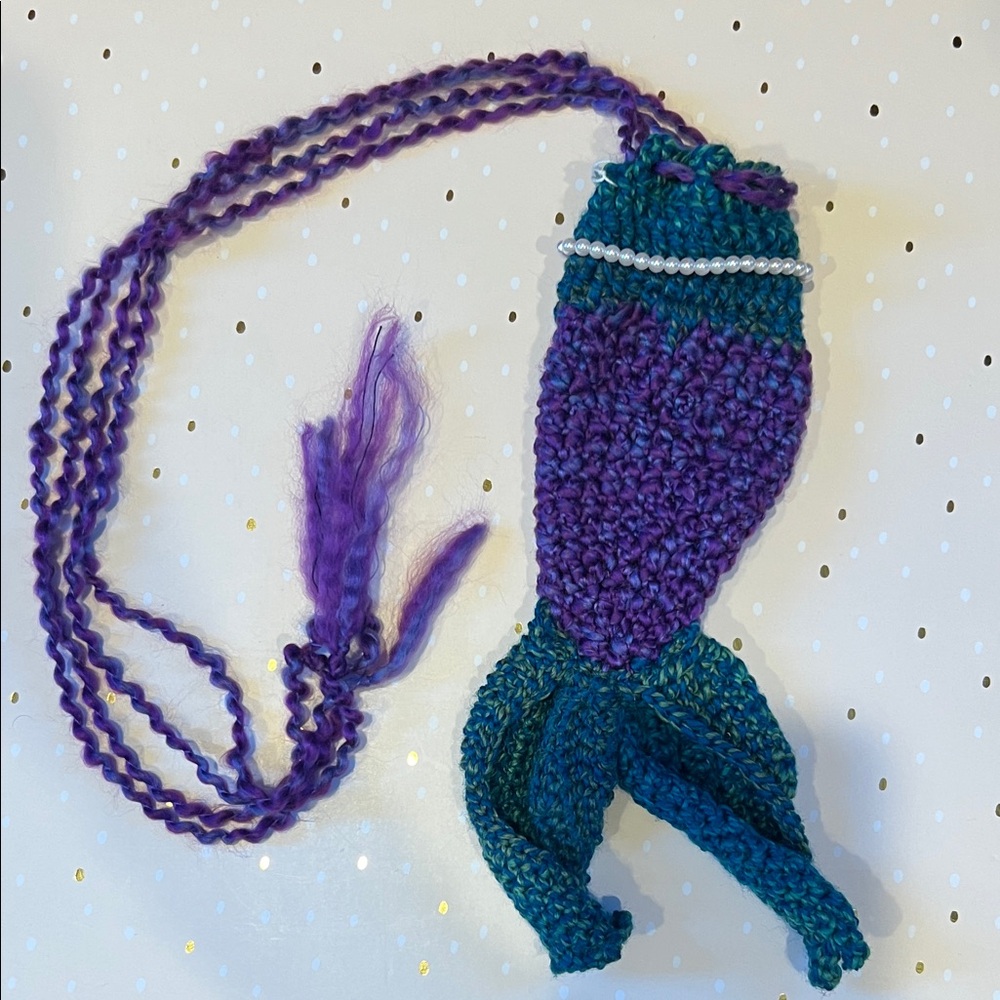 Handmade Purple and Green Crochet Mermaid Bag